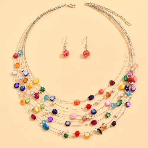 Zinc Alloy Jewelry Sets earring & necklace with Shell & Crystal plated 2 pieces & for woman Sold By Set