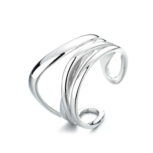 925 sterling silver Cuff finger ring, Geometriskt mönster, flerskikts & Unisex & ihålig, fler färger för val, 12mm, Storlek:6-9, Säljs av PC