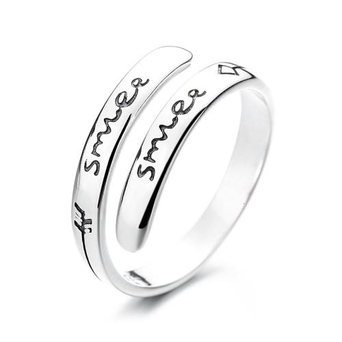 925 Sterling Silver Cuff Finger Ring Korean style & with letter pattern & for woman 7mm US Ring Sold By PC