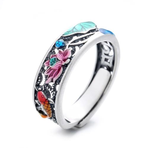 925 Sterling Silver Cuff Finger Ring vintage & with flower pattern & for woman & epoxy gel 6mm Sold By PC