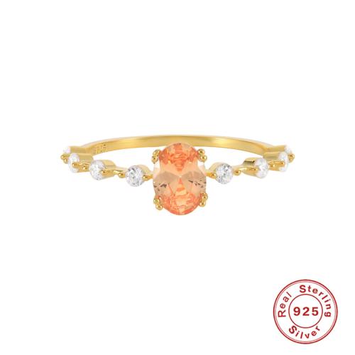 925 sterling zilver Finger Ring, Ovaal, gold plated, verschillende grootte voor keus & micro pave zirconia & voor vrouw, meer kleuren voor de keuze, Maat:6-8, Verkocht door PC