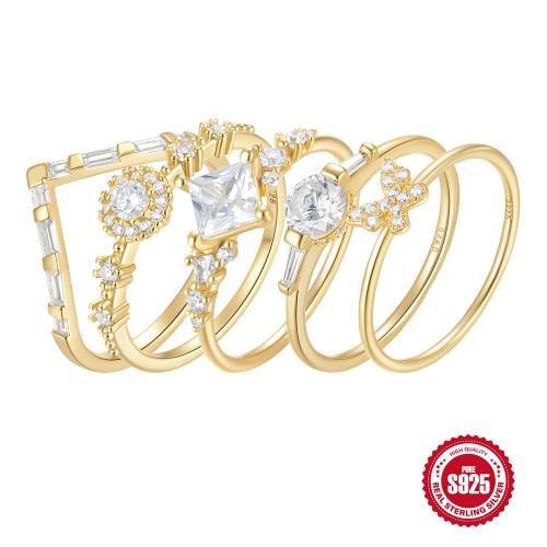 925 sterling zilver Finger Ring, gold plated, verschillende grootte voor keus & verschillende stijlen voor de keuze & micro pave zirconia & voor vrouw, Maat:6-8, Verkocht door PC