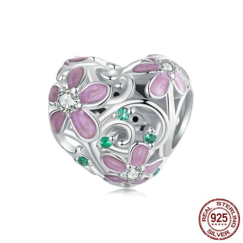 Spacer Beads Jewelry 925 Sterling Silver Flower platinum plated DIY & micro pave cubic zirconia & enamel Approx 4.5mm Sold By PC
