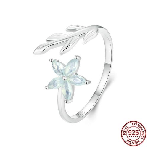 925 Sterling Silver Cuff Finger Ring Flower platinum plated micro pave cubic zirconia & for woman US Ring Sold By PC