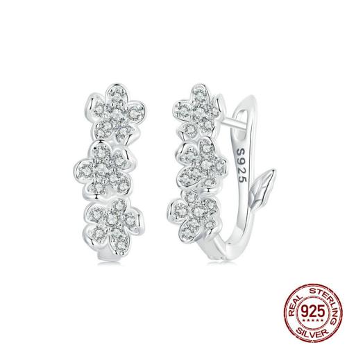 925 Sterling Silver Lever Back Earring Flower platinum plated micro pave cubic zirconia & for woman Sold By Pair