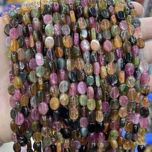 Gemstone Jewelry Beads Tourmaline Flat Oval fashion jewelry & DIY mixed colors Length about 6-8mm Sold Per Approx 38 cm Strand
