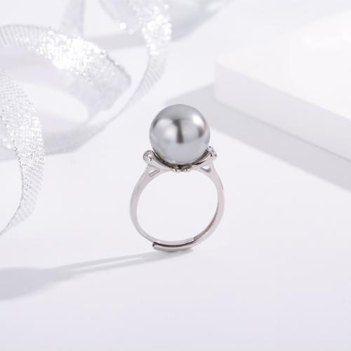 Cyrkonia mikro utorować pierścionki srebrne, 925 Srebro, ze Shell Pearl, biżuteria moda & mikro utorować cyrkonia & dla kobiety, dostępnych więcej kolorów, rozmiar:7, sprzedane przez PC