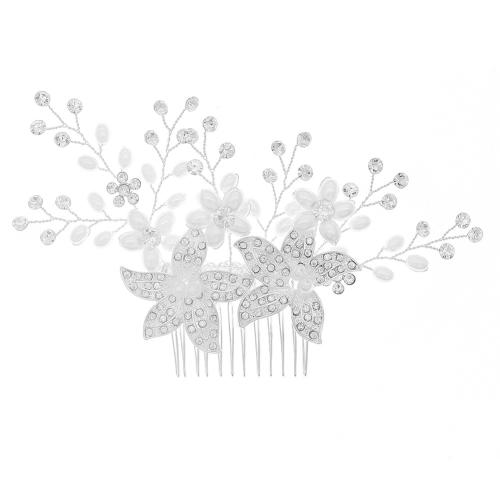 Dekorative Hårkamme, Zinc Alloy, med Plastic Pearl, mode smykker & for kvinde & med rhinestone, sølv, 150x90mm, Solgt af PC
