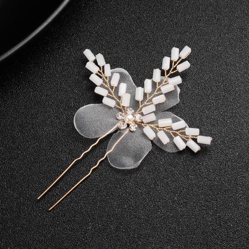 Hair Stick Zinc Alloy with Cloth & Crystal fashion jewelry & for woman golden Sold By PC