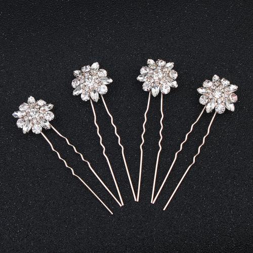 Hair Stick Zinc Alloy fashion jewelry & for woman & with rhinestone silver color Sold By Bag