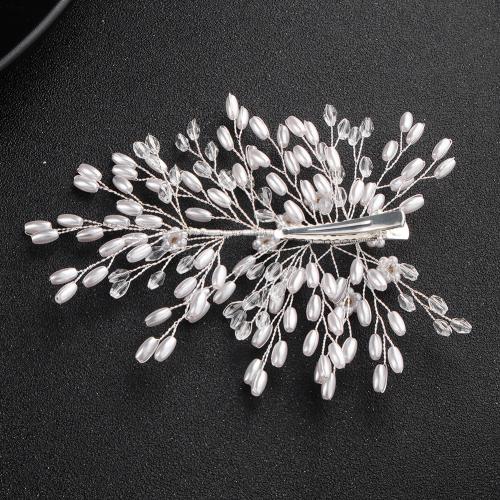 Alligator Hair Clip Zinc Alloy with Crystal & Plastic Pearl fashion jewelry & for woman silver color Sold By PC