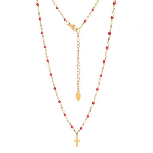 Stainless Steel Jewelry Necklace 304 Stainless Steel with 5cm extender chain Cross Vacuum Ion Plating fashion jewelry & for woman & enamel Length Approx 45 cm Sold By PC
