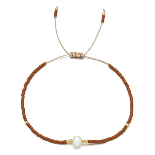 Glas Seed Beads Armbånd, med Knude ledning & Ferskvandsperle, håndlavet, mode smykker & justerbar & for kvinde, flere farver til valg, Længde Ca. 16-20 cm, Solgt af PC