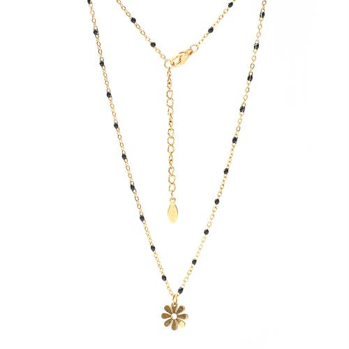 Stainless Steel Jewelry Necklace 304 Stainless Steel with 5cm extender chain Flower Vacuum Ion Plating fashion jewelry & for woman & enamel Length Approx 45 cm Sold By PC