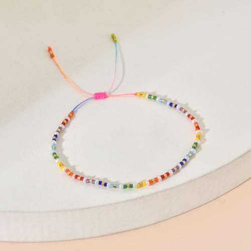 Glass Seed Beads Bracelet with Knot Cord & Freshwater Pearl handmade fashion jewelry & adjustable & for woman multi-colored Length Approx 16-20 cm Sold By PC