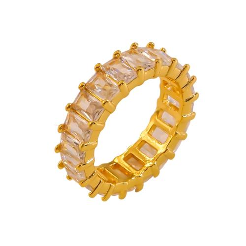 Kubisk Zirkonium Rostfritt stål Fingerringar, 304 rostfritt stål, mode smycken & olika storlek för val & micro bana cubic zirconia & för kvinna, gyllene, Säljs av PC