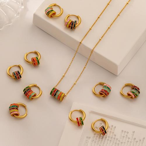 Brass Jewelry Set with 5CM extender chain gold color plated & for woman & enamel nickel lead & cadmium free Length 41 cm Sold By PC