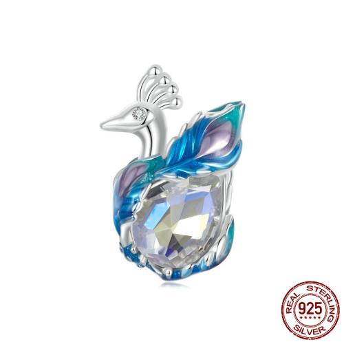 Spacer Beads Jewelry 925 Sterling Silver with Glass Peacock platinum plated DIY & micro pave cubic zirconia & enamel Approx 4.5mm Sold By PC