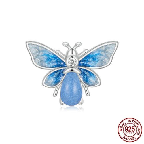 925 Sterling Silver Stopper Beads with Night-Light Stone & Silicone Bee platinum plated DIY & micro pave cubic zirconia & luminated & enamel Approx 4.5mm Sold By PC