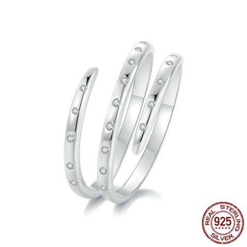 925 sterling zilver Manchet Finger Ring, geplatineerd, micro pave zirconia & voor vrouw, Maat:6-8, Verkocht door PC