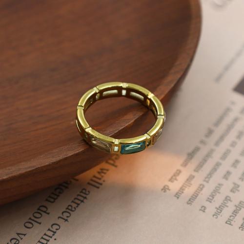 Cubic Zirconia anel de dedo de aço inoxidável, Aço inoxidável 304, 18K banhado a ouro, joias de moda & micro pavimento em zircônia cúbica & para mulher, dourado, tamanho:8, vendido por PC