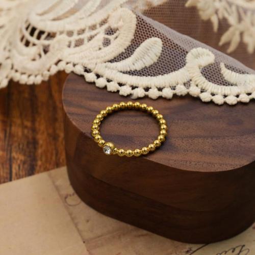 Cubic Zirconia anel de dedo de aço inoxidável, Aço inoxidável 304, joias de moda & micro pavimento em zircônia cúbica & para mulher, dourado, tamanho:8, vendido por PC