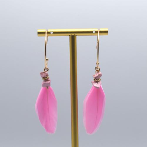 Fashion Feather Earring with Gemstone & Zinc Alloy gold color plated fashion jewelry & for woman Sold By Pair