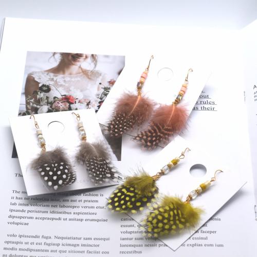 Fashion Feather Earring with Seedbead & Crystal fashion jewelry & for woman 90mm Sold By Pair