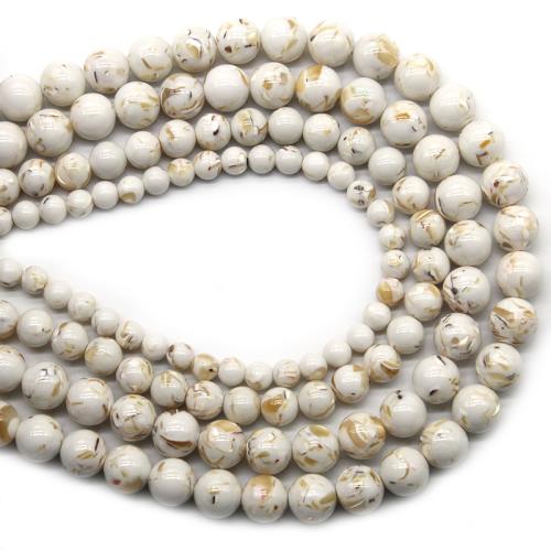 Türkis Perlen, Synthetische Türkis, mit Muschel, rund, poliert, Modeschmuck & DIY & verschiedene Größen vorhanden, weiß, verkauft per ca. 36 cm Strang