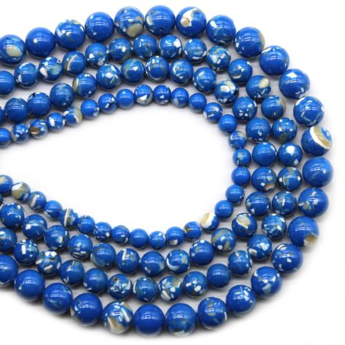 Türkis Perlen, Synthetische Türkis, mit Muschel, rund, poliert, Modeschmuck & DIY & verschiedene Größen vorhanden, royalblau, verkauft per ca. 36 cm Strang