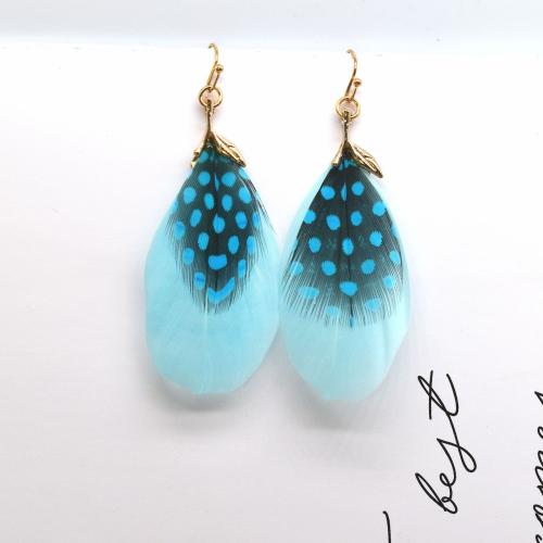 Fashion Feather Earring with Zinc Alloy gold color plated fashion jewelry & for woman Sold By Pair