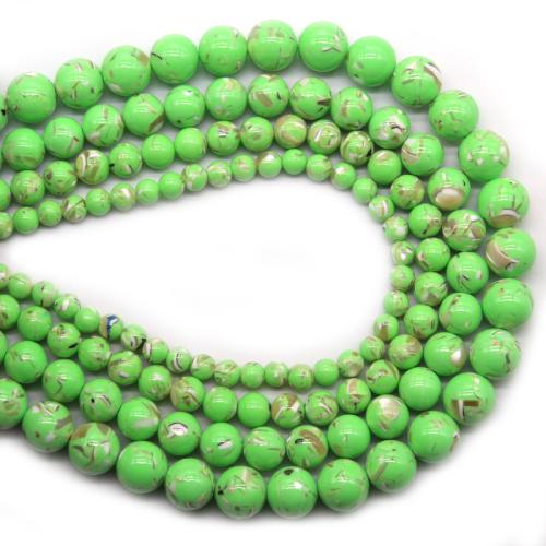 Turkis perler, Syntetisk Turkis, med Shell, Runde, poleret, mode smykker & du kan DIY & forskellig størrelse for valg, grøn, Solgt Per Ca. 36 cm Strand