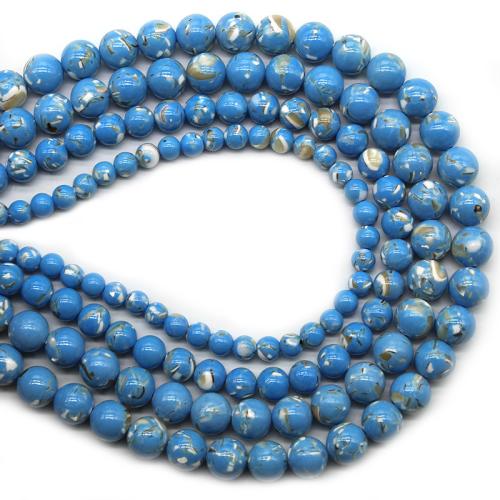 Turkis perler, Syntetisk Turkis, med Shell, Runde, poleret, mode smykker & du kan DIY & forskellig størrelse for valg, blå, Solgt Per Ca. 36 cm Strand
