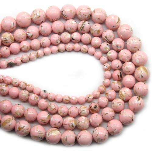 Turkis perler, Syntetisk Turkis, med Shell, Runde, poleret, mode smykker & du kan DIY & forskellig størrelse for valg, lyserød, Solgt Per Ca. 36 cm Strand