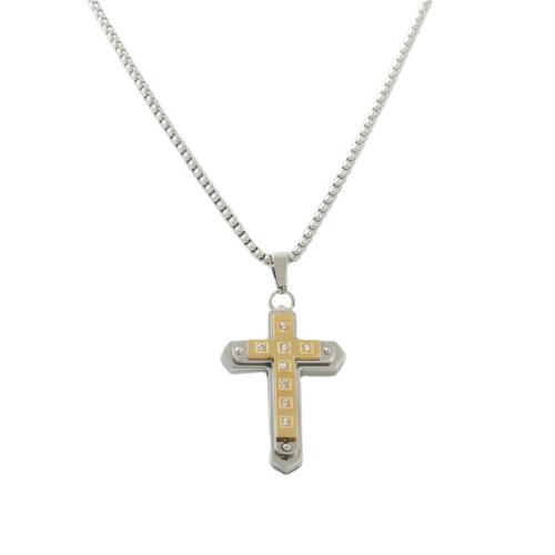 Stainless Steel Jewelry Necklace 304 Stainless Steel Cross & for man & with rhinestone Length Approx 60 cm Sold By PC