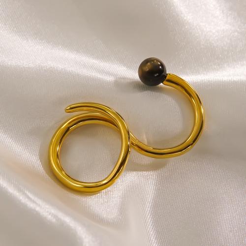 Rustfrit stål fingre Ringe, 304 rustfrit stål, med Natursten & Shell Pearl, Justerbar & mode smykker & forskellige materialer til valg & for kvinde, flere farver til valg, Solgt af PC