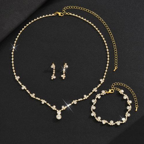 Zinc Alloy Jewelry Sets bracelet & earring & necklace plated three pieces & for woman & with rhinestone nickel lead & cadmium free Sold By Set