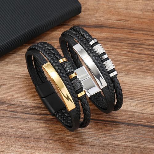 PU Leather Cord Bracelets Zinc Alloy with Magnet & PU Leather & 304 Stainless Steel handmade for man Sold By PC