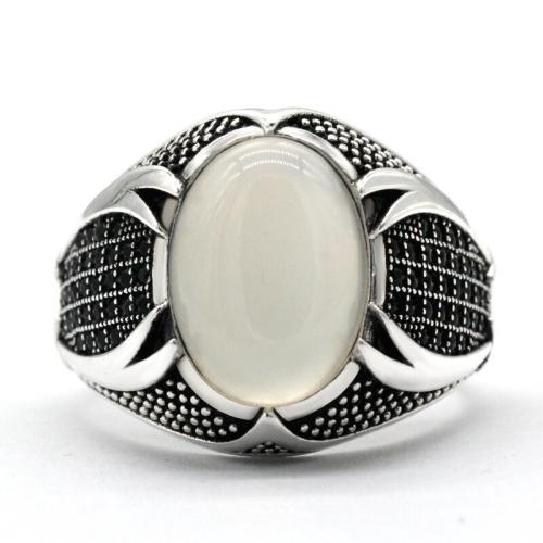 Zinc Alloy Finger Ring with Gemstone plated & for man silver color Sold By PC