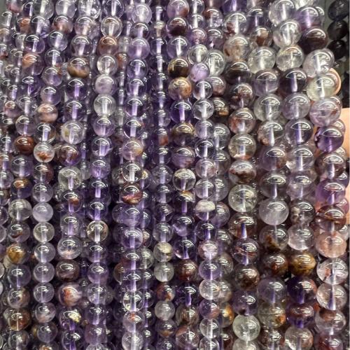 Naturliga Quartz smycken pärlor, Lila + Phantom + kvarts, Rund, mode smycken & DIY & olika storlek för val, blandade färger, Såld Per Ca 38 cm Strand