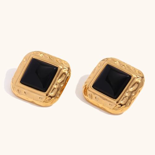Stainless Steel Stud Earrings 304 Stainless Steel with Acrylic 18K gold plated fashion jewelry & for woman golden 30.30mm Sold By Pair