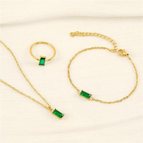 Rhinestone Stainless Steel Jewelry Set 304 Stainless Steel 18K gold plated & for woman & with rhinestone golden Sold By PC