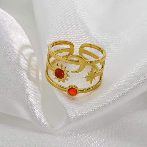 Prst prsten od inoxa, 304 nehrđajućeg čelika, s Prirodni kamen, Mjesec i zvijezda, Podesiva & modni nakit & za žene, više boja za izbor, Prodano By PC