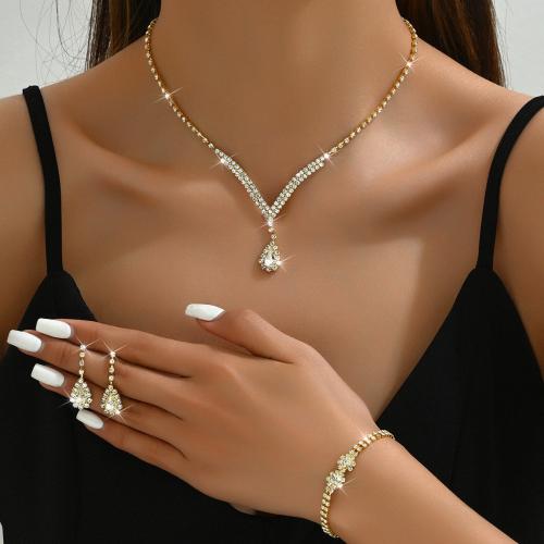 Zinc Alloy Jewelry Sets bracelet & earring & necklace silver color plated three pieces & for woman & with rhinestone nickel lead & cadmium free Sold By Set