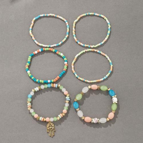 Cink Alloy narukvice, s Staklene perle & Porculan & Akril, pozlaćen, 6 komada & modni nakit & bez spolne razlike, više boja za izbor, Inner diameter: 6cm, Prodano By Set