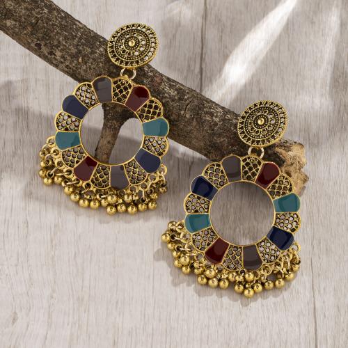 Zinc Alloy Stud Earring plated for woman & enamel & hollow Sold By Pair