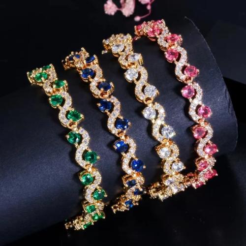 Zinc Alloy Bracelet plated micro pave cubic zirconia & for woman Length 16 cm Sold By PC