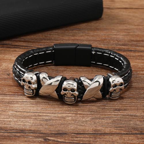 PU Leather Cord Bracelets Zinc Alloy with PU Leather plated Unisex black Sold By PC
