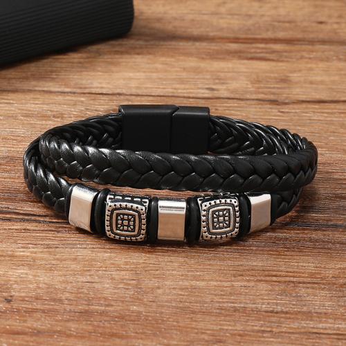 PU Leather Cord Bracelets Zinc Alloy with Magnet & PU Leather plated Unisex black Sold By PC
