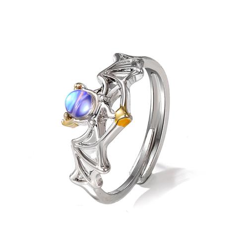 Zinklegering ringen, Zinc Alloy, met Maansteen, plated, verschillende stijlen voor de keuze & voor vrouw, zilver, Verkocht door PC
